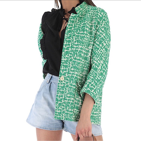ZARA Green Jacquard tweed Jacket with Patch Pockets SZ M - Picture 15 of 16